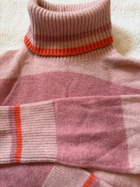 J. Crew Pink Striped Cowl Neck Sweater with Orange Trim
